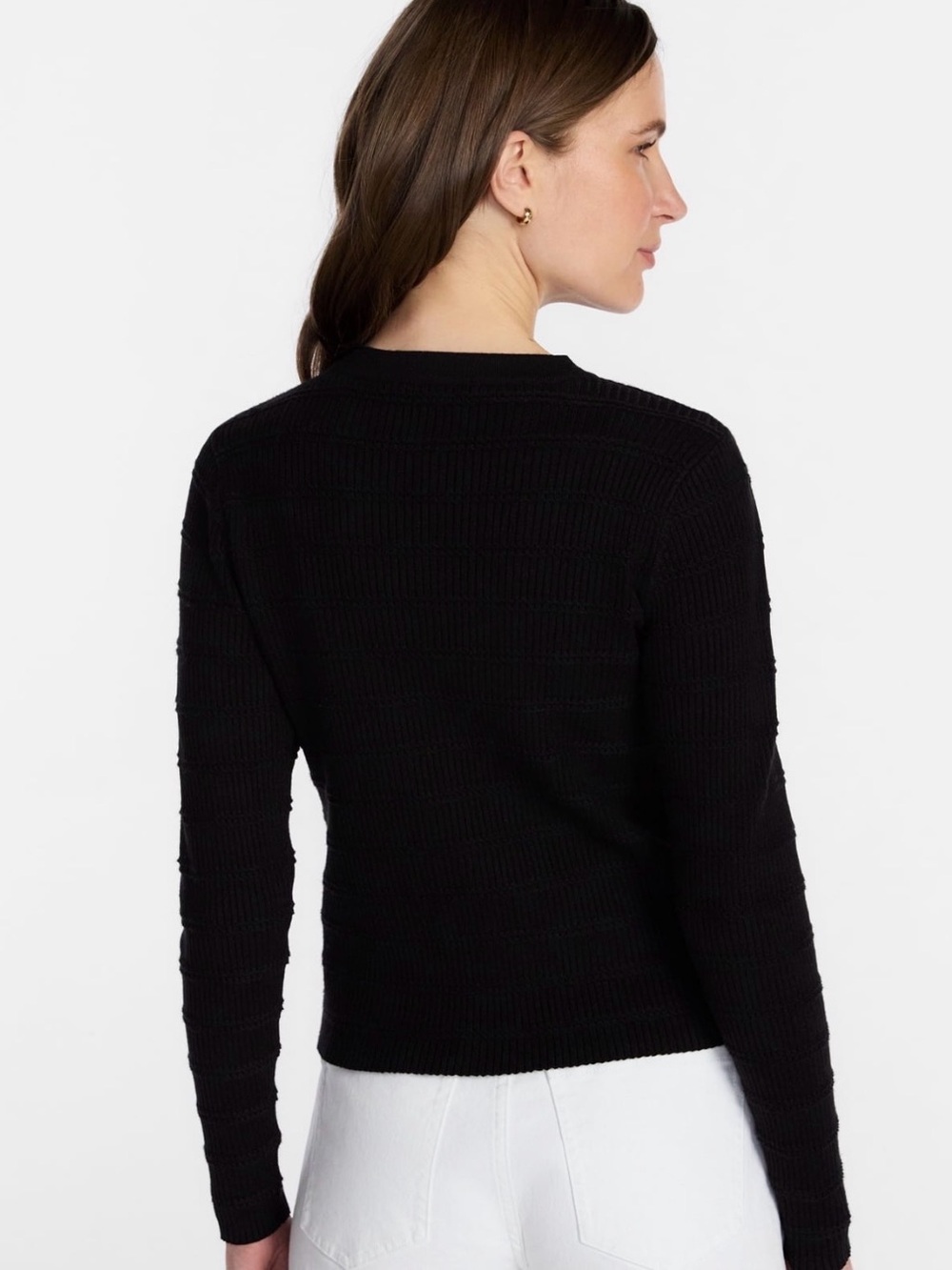 Black Ribbed Button-Up Cardigan - Picture 2 of 10